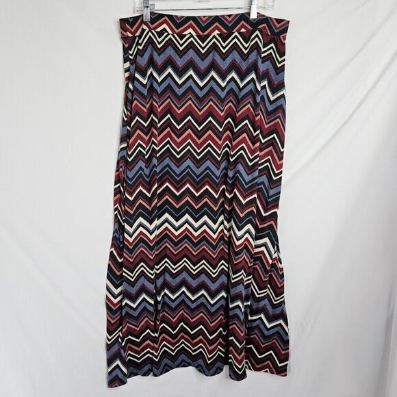 CATO Long Maxi Skirt BLUE RED BLACK Chevron Striped size XL Modest Country Fall - Picture 6 of 6